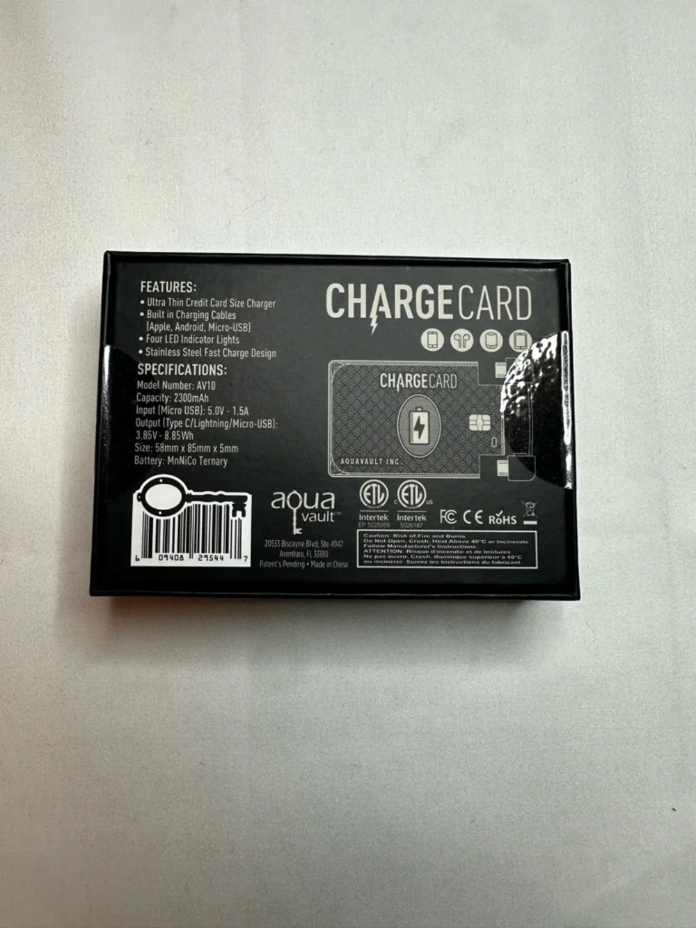 ChargeCard Credit Card Size Portable Charger - Black & Silver